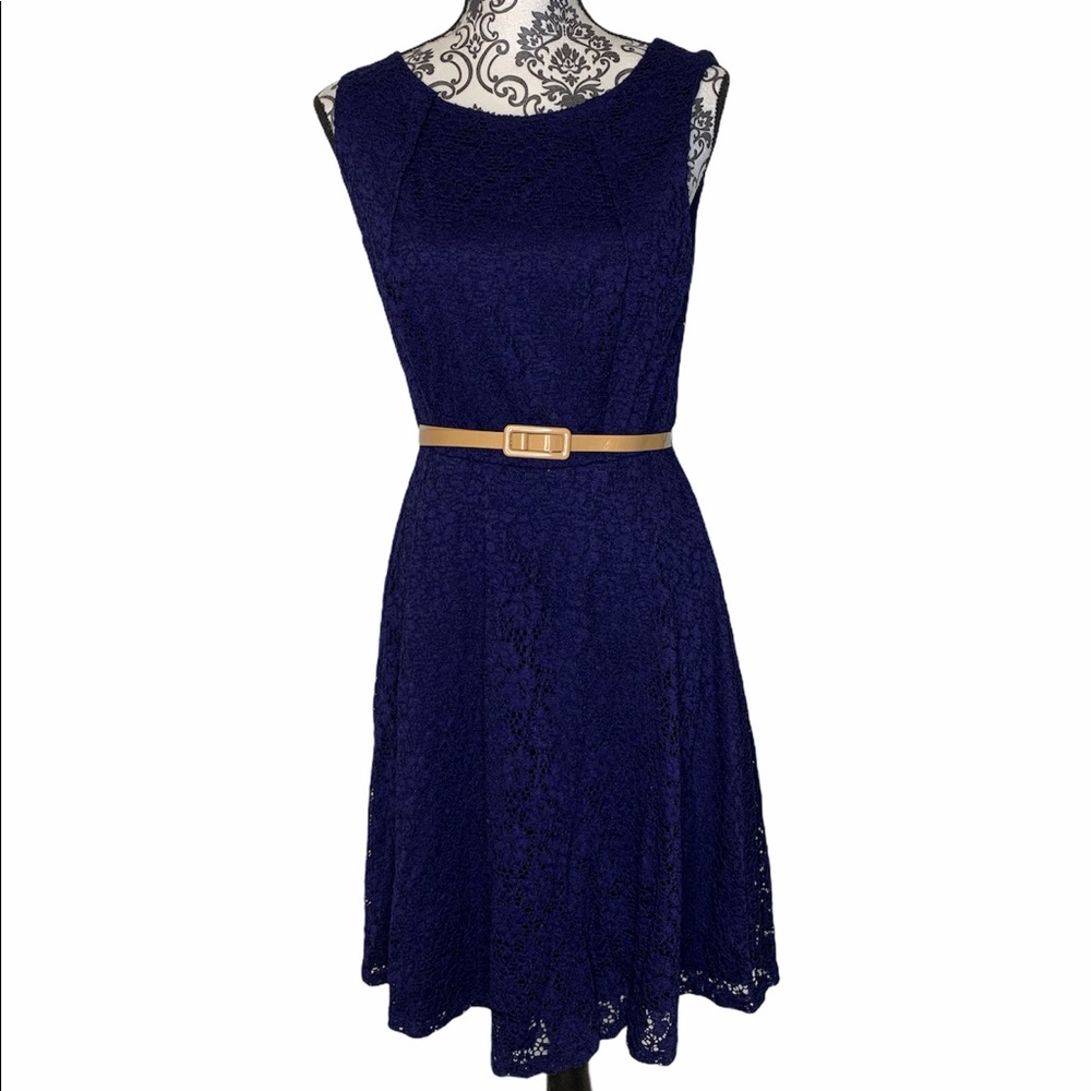 Connected Apparel Navy Blue Sleeveless Lace Dress